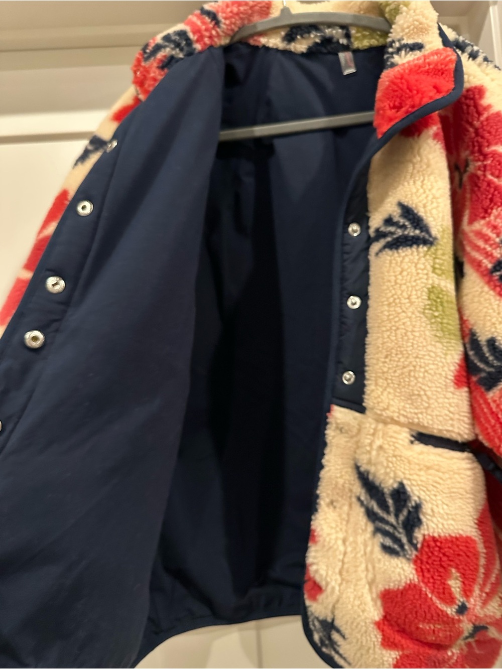 Free People Cream, Red & Navy Floral Sherpa Jacket - Picture 3 of 4